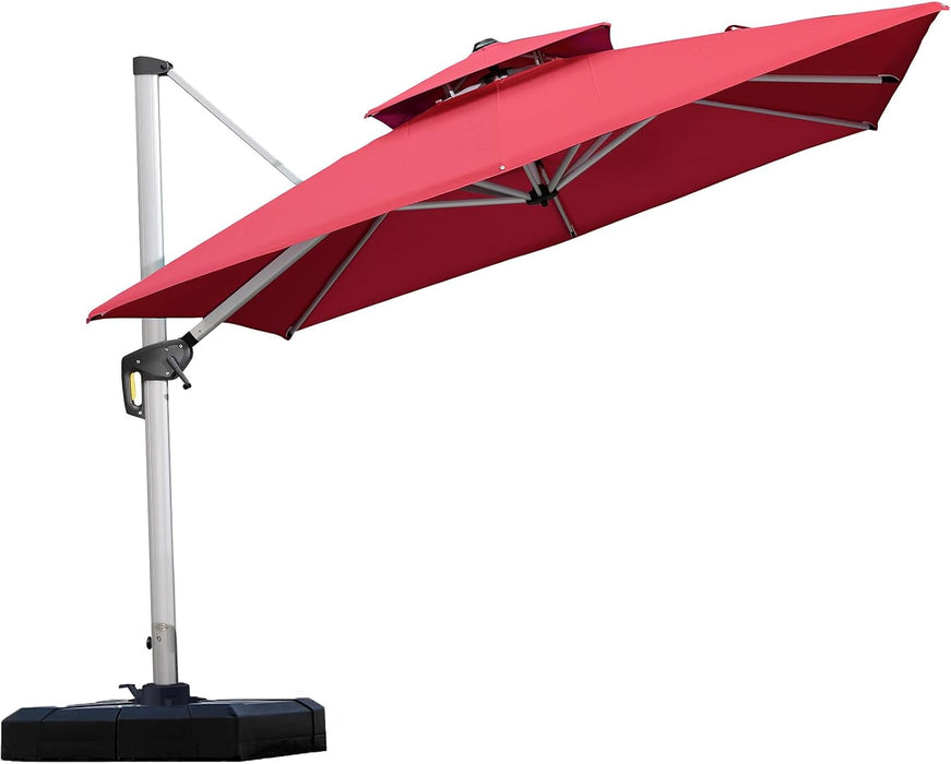 Cantilever Outdoor Umbrella 9' X 9' Square Double Top, Terra