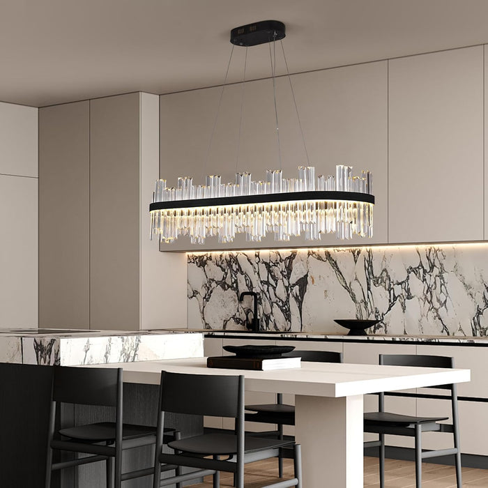 Black Linear Crystal Chandeliers 39Inch Dining Room