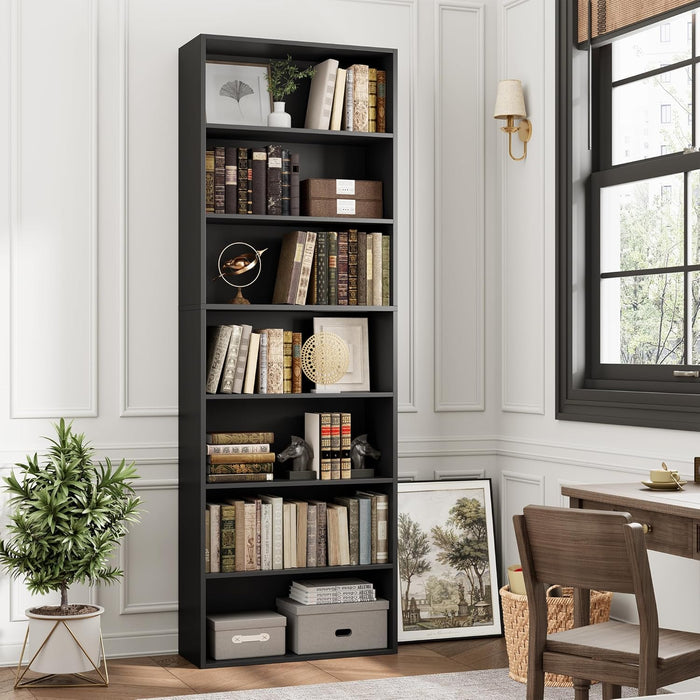 82 Inch Tall Freestanding Black Bookshelf StorageUnit