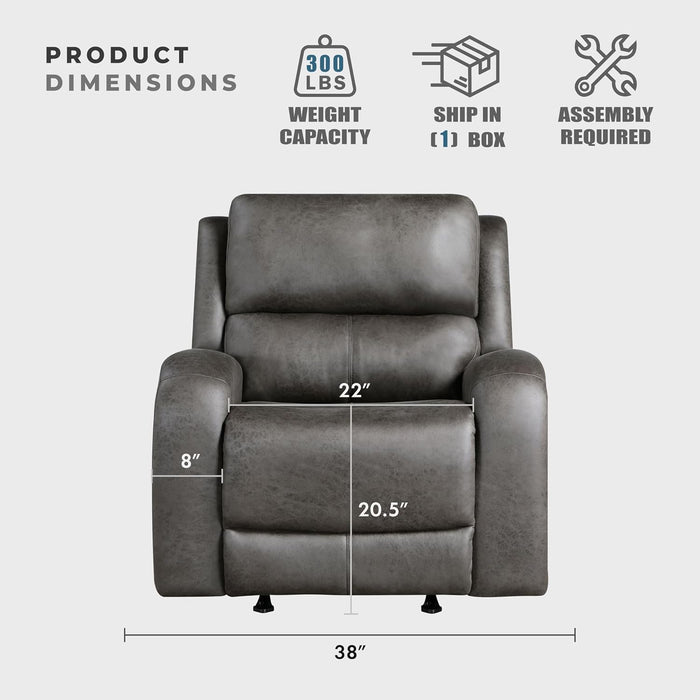 Rocker Recliner Chair, Reclining Rocking Chair, Home Theater Reclining Seat, Manual Recliner Seat for Living Room, Nursery, Bedroom, Office, Apartment, Grey