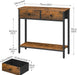 29.5" Narrow Console Table with 2 Fabric Drawers, Small Entryway Table with 2-Tier Storage Shelves, Sofa Table, behind Couch Table, for Living Room, Hallway, Rustic Brown and Black BF71XG01