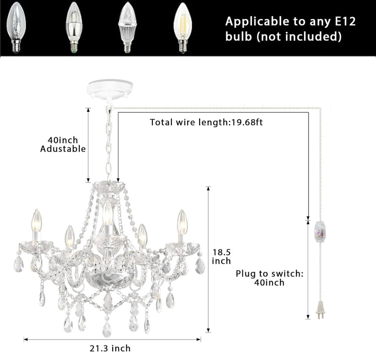 Plug In White Crystal Chandelier Pendant Illumination