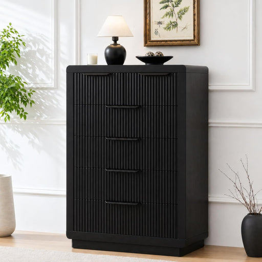Black Dresser with 6 Drawers, 44.4" Tall Modern Chest of Drawers with Thickened Curved Profile Design, Wooden Dresser Organizer for Bedroom, Living Room, Hallway