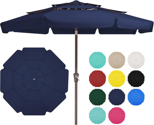 3 Tiers 9 FT Patio Umbrellas Outdoor Table Umbrella with Push Button Market Umbrella 8 Sturdy Ribs UV Protection Waterproof for Garden,Navy