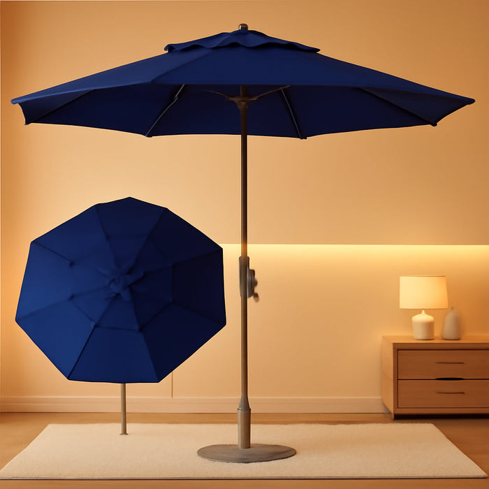 3 Tiers 9 FT Patio Umbrellas Outdoor Table Umbrella with Push Button Market Umbrella 8 Sturdy Ribs UV Protection Waterproof for Garden,Navy