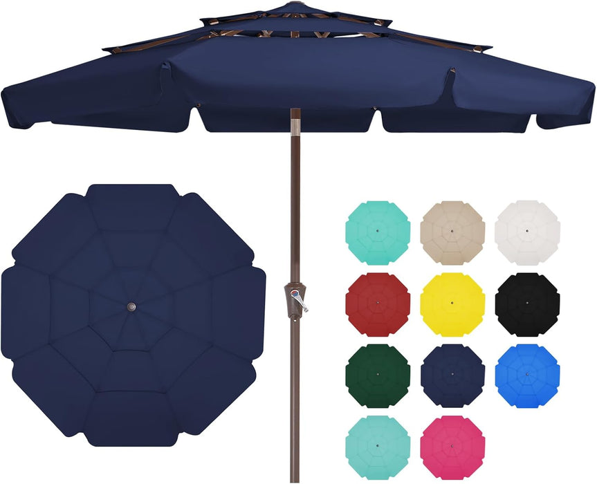 3 Tiers 9 FT Patio Umbrellas Outdoor Table Umbrella with Push Button Market Umbrella 8 Sturdy Ribs UV Protection Waterproof for Garden,Navy