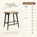 Thor Wicker Premium Solid Wood Counter Stool 24", Backless Counter Height Seating with Hand-Knitted Rope, Eco-Friendly Modern Design (Midnight Charcoal)
