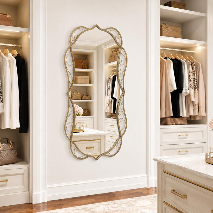 Large Gold Vintage Mirror: 30"X60" Scalloped Long Wall Mirrors