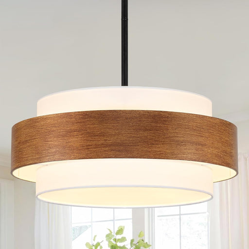 20Inch Farmhouse Chandelier Woodgrain Five Light Drum
