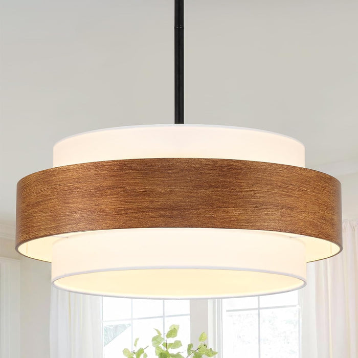 20Inch Farmhouse Chandelier Woodgrain Five Light Drum
