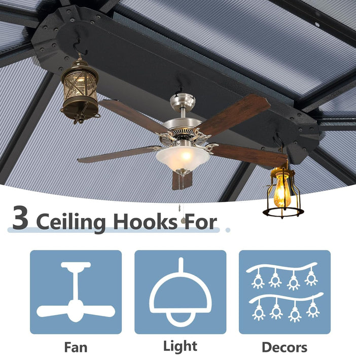 10'X12' Hardtop Gazebo, Aluminum Framed Outdoor Gazebo with Double Polycarbonate Roof, Durable Pavilion with Curtains & Netting for Patio, Garden, and Lawn