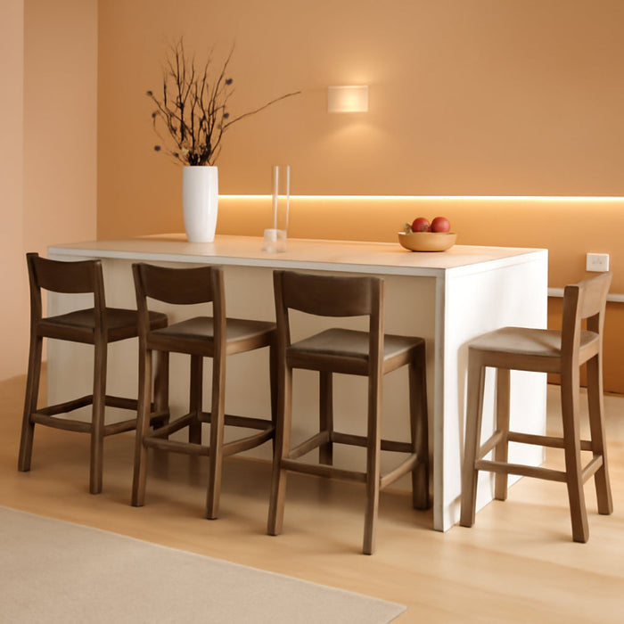 Basics Bar Stools Set of 4, Farmhouse 25” Counter Height Stools with Solid Wood Legs & Back, Mid Century Modern Barstools for Kitchen Island, Dining Room, Brown