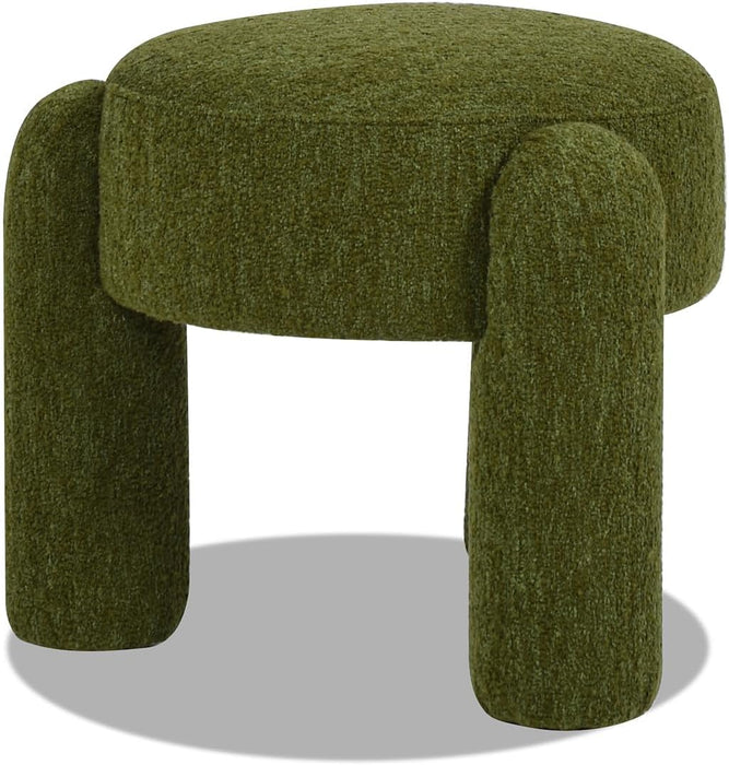 Hugo 20.5" round Fully Upholstered Ottoman, Moss Green Boucle