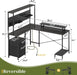 L Shaped Desk with Pegboard, Reversible Computer Desk with Drawers & Storage Shelves, Gaming Desk with LED Lights & Power Outlets, Office Desk with Monitor Stand Corner Desk Home Office Desks
