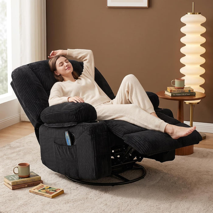 Oversized Recliner Chair,Extra Wide 360° Swivel Rocker Massage Heat
