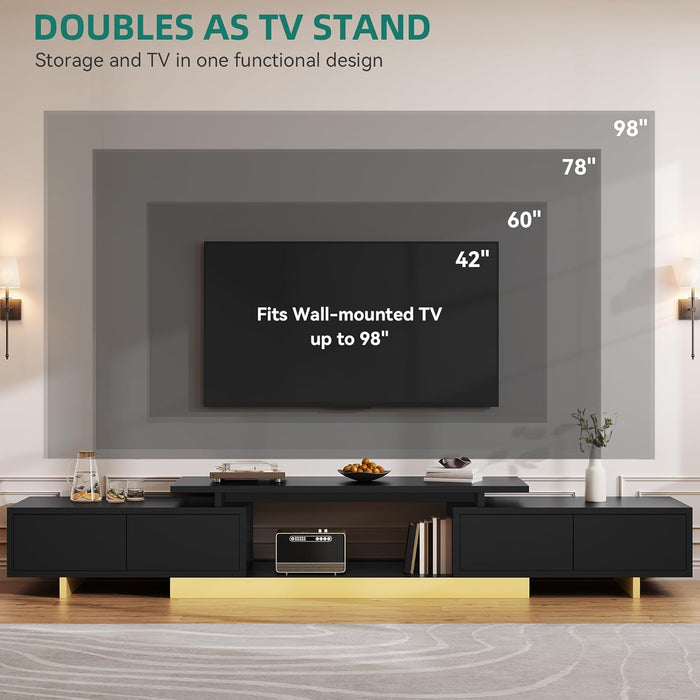 Extendable Entertainment Center 63 to 89 Inches, Modern TV Stand with 2 Door Cabinets and Open Shelf, Adjustable Length TV Console for Living Room, Black