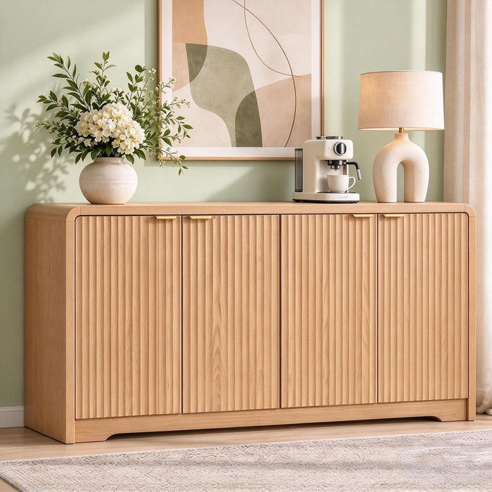 59" Fluted Sideboard Buffet Cabinet with Storage,Credenza Natural