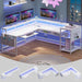L Shaped Gaming Desk, Reversible Computer Desk, Gaming Desk with Power Outlets & LED Strip, Monitor Shelf, Keyboard Tray, Pegboard and Storage Shelves for Home Office, White