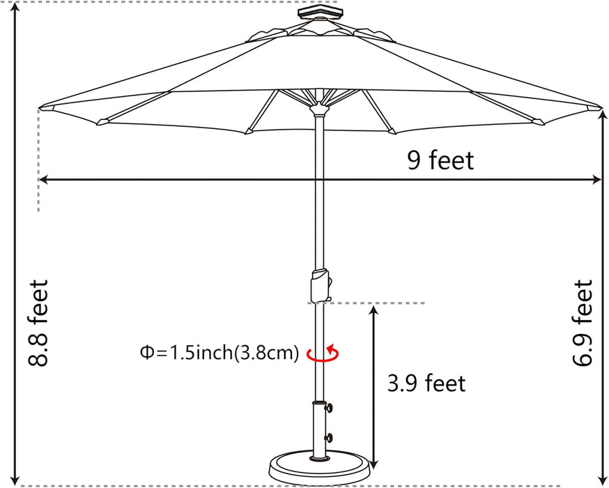 USA 10-Year-Non-Fading Solar Market Umbrella with 80 LED Lights Patio Umbrellas Outdoor Table Umbrella with Ventilation