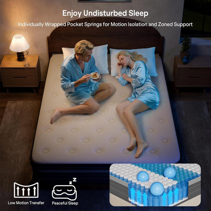 Queen Mattress 10 Inch Hybrid Mattress in a Box, Medium Firm Queen Size Bed Mattresses with Zoned Support, Memory Foam and Pocket Springs for Motion Isolation&Pressure Relief, Certipur-Us