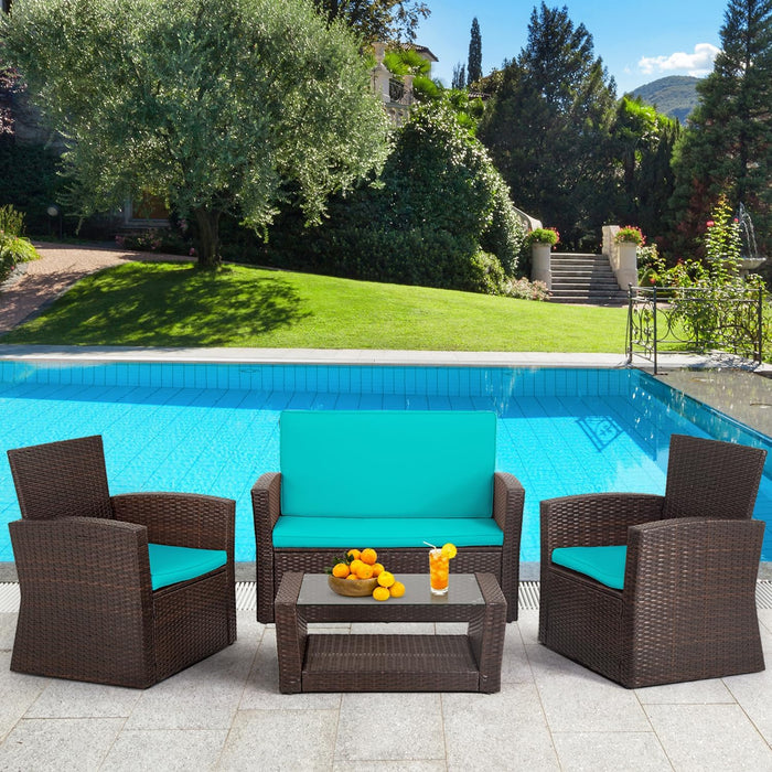 4 Piece Patio Furniture Sets, Wicker Conversation Set 4