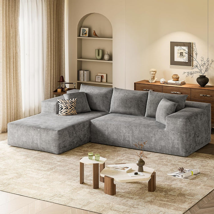 108 Inch Grey Chenille Cloud Sectional Sofa With Deep Seat