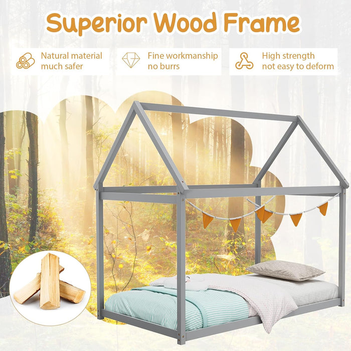 Grey Twin Montessori Playhouse Bedstead Slats Frame
