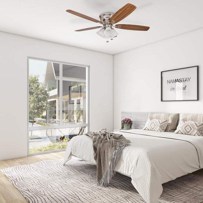 Ceiling Fans Glen Alden, 52 Inch Classic Flush Mount Indoor LED Ceiling Fan with Light, Pull Chain, Quick-2-Hang Dual Finish Blades, Reversible Motor - 50182 (Brushed Nickel)