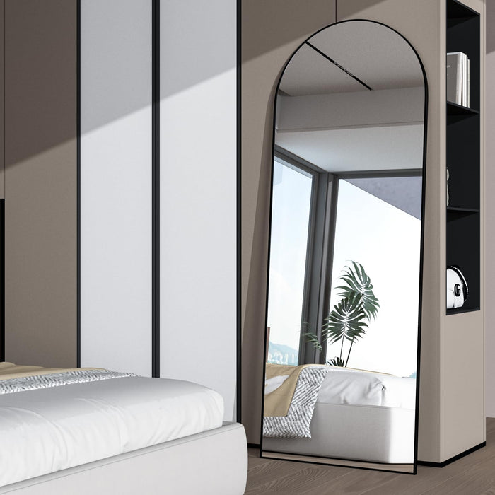 Full Length Mirror, 56"X16" Arch Mirror Floor Mirror with Stand, Black Arched Full Body Standing or Leaning Mirrors for Bedroom, Living Room