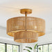 15.4" Boho Hemp Rope Semi-Flush Mount Retro Gold Ceiling Lights Fixture