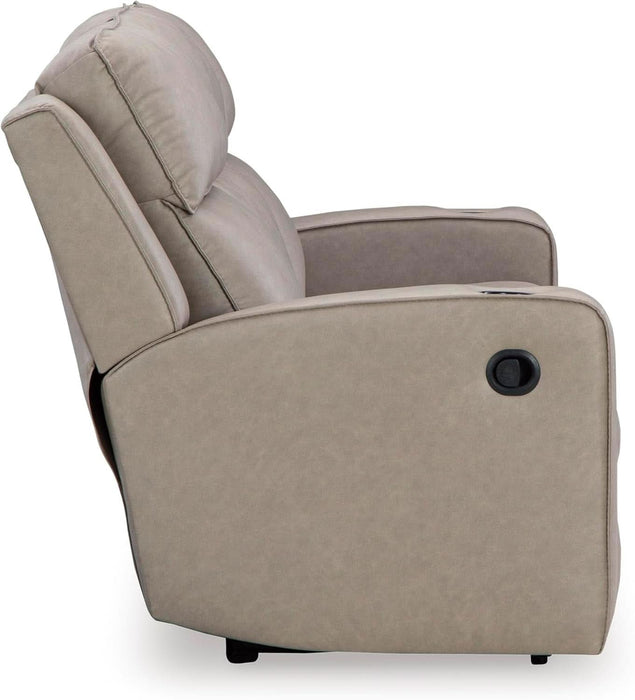 Lavenhorne Contemporary Faux Leather Manual Reclining Sofa with Drop down Table, Cup Holders and USB Ports, Beige