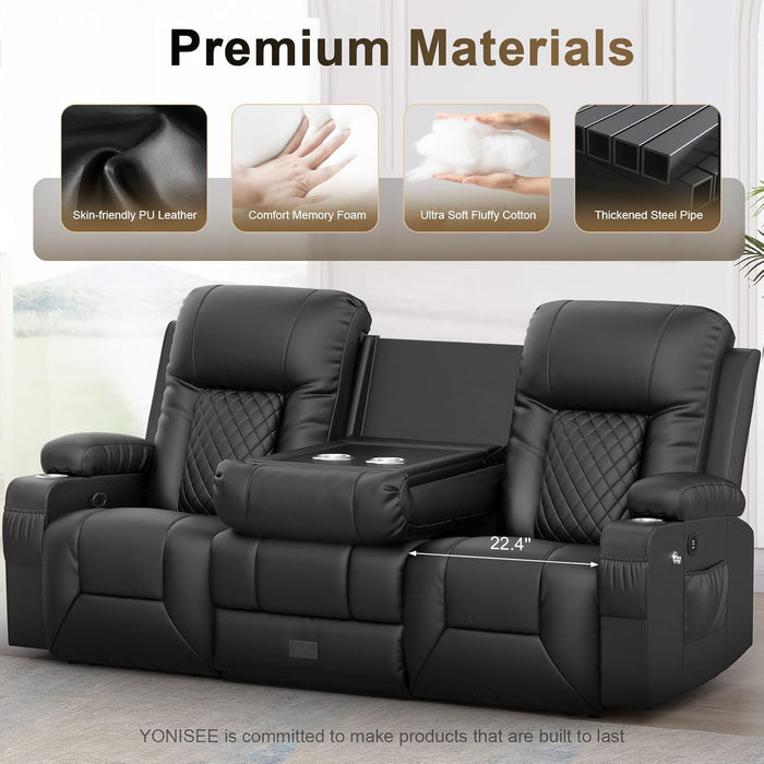 3 Seat Recliner Sofa with Flip Backrest Design, Loveseat Reclining Sofa with Storage Drawer, USB Ports, 2 Cell Phone Holder, Loveseat Recliner Couch for Living Room
