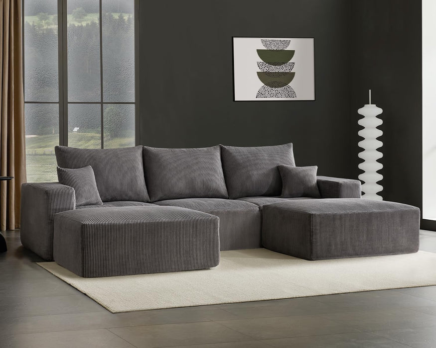 Gray 113Inch Modular Upholstered Sectional Sofa Sleeper