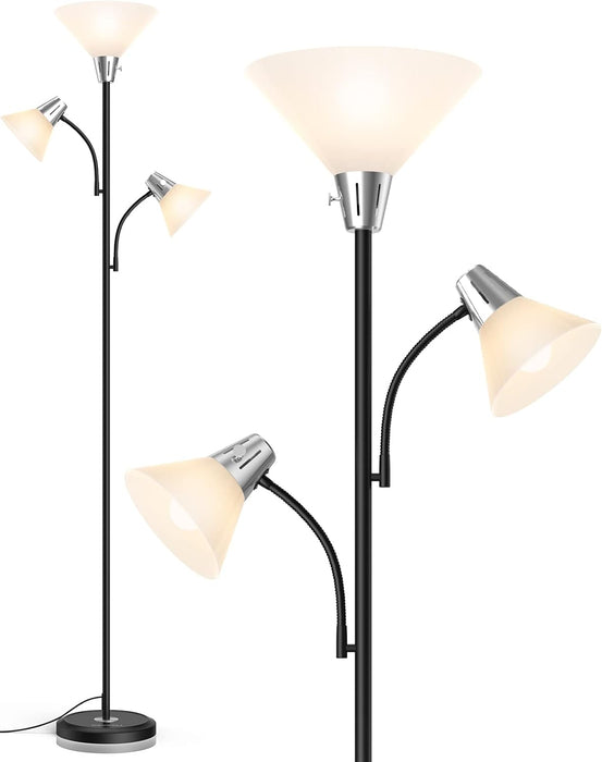 Floor Lamp, Standing Lamp with Replaceable 3000K Energy-Saving, Lamp for Living Room with Adjustable Reading Lights, Modern Bright Floor Lamp for Bedroom, Living Room, Office