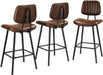 24-Inch Leather Bar Stools Set of 3 with High Backrest, Dark Brown