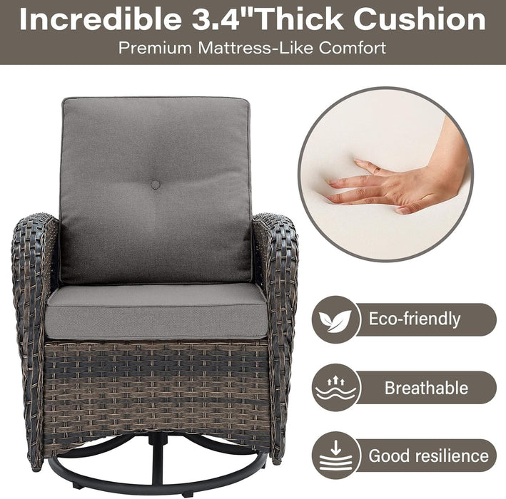 Patio Wicker Chairs Swivel Rocker - Outdoor Swivel Rocking Chairs Set of 2 with Rattan Side Table, Patio Swivel Glider Chair 3 Piece Patio Furniture Sets for Patio Porch Pool Brown/Grey