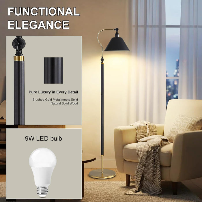 60 in Modern Solid Wood Floor Lamp,Black Standing Lamp with LED Bulb