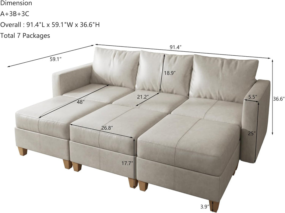 Faux Leather Modular Sectional Sleeper Sofa Storage