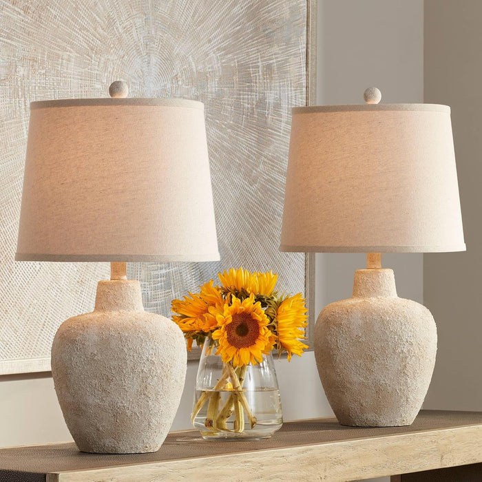Romeo 23 1/2" High Table Lamps Set of 2 Distressed Earth Jar Farmhouse