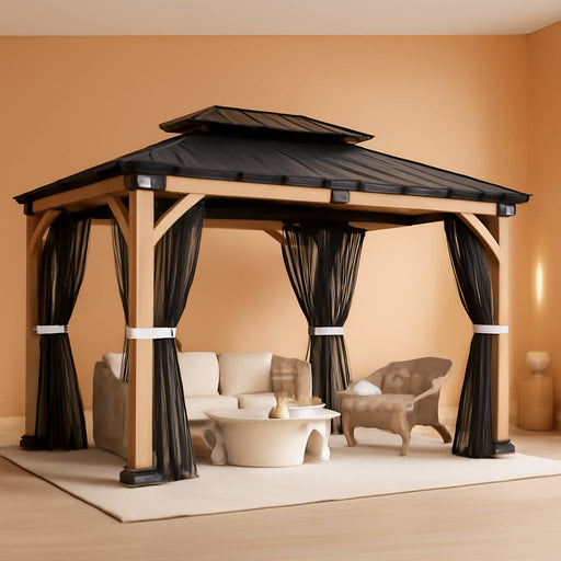 10x12 Ft Cedarwood Gazebo AllWeather Curtains Netting