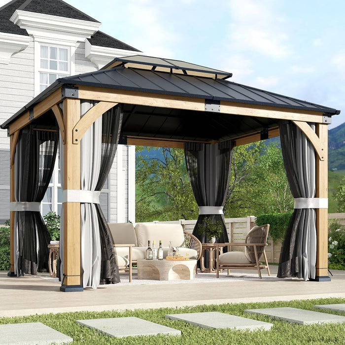 10x12 Ft Cedarwood Gazebo AllWeather Curtains Netting