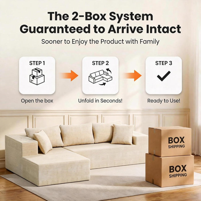 Beige 108 Inches Left Facing ChaiseLounge SectionalSofa