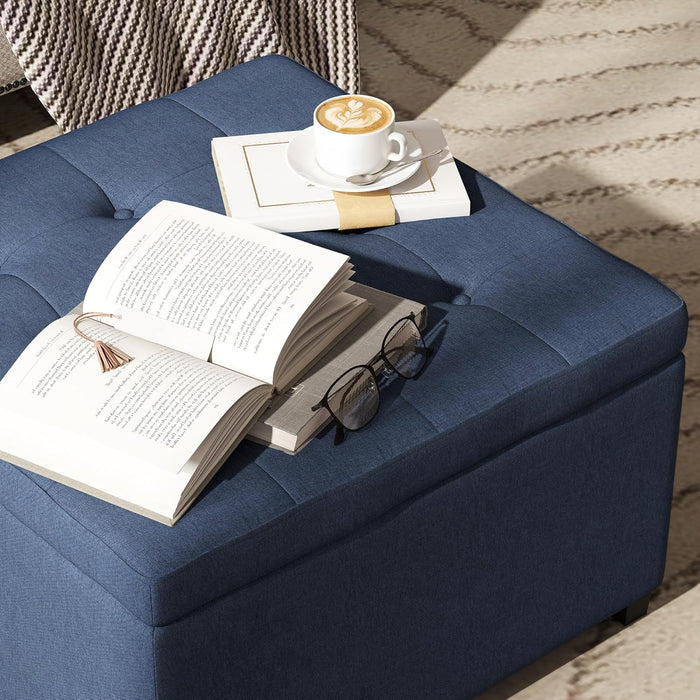 Storage Ottoman Coffee Table with Flip Top Seat Lid, Tufted Upholstered Footstool with Wood Frame for Living Room, Entryway, Bedroom, Blue
