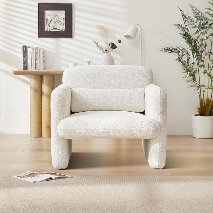 33.9'' Upgrade Lambswool Fabric Accent Chair with Arms, Modern Single Sofa Chair Armchair Upholstered Comfy Reading Arm Chair for Bedroom, Living Room