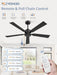 52 Inch Ceiling Fan No Light with Pull Chain, Modern Ceiling Fan without Lights, 6-Speeds, Quiet DC Motor, Remote Control, Black Ceiling Fan for Bedroom, Living Room, Indoor/Outdoor Use
