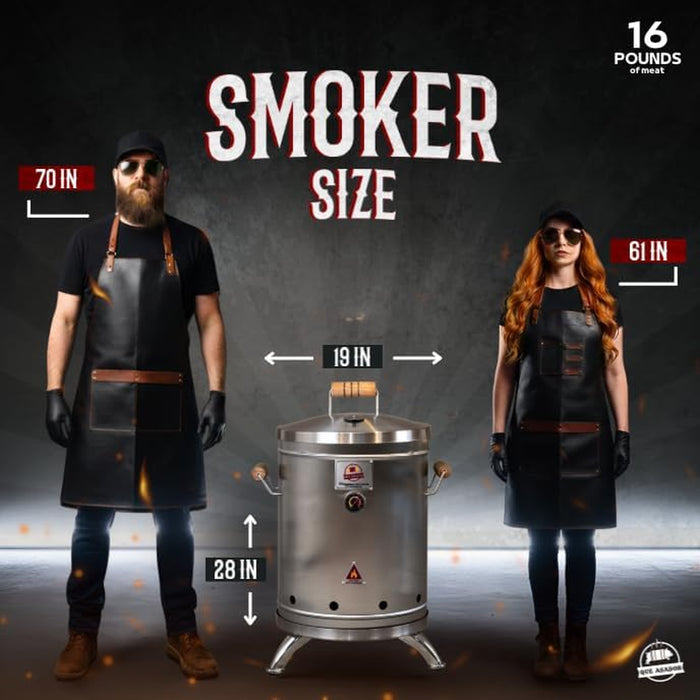 (16 Pound) 2-In-1 Smoker Barrel Vertical Grill - Premium 304 Stainless Steel - Barril Charcoal BBQ Thermometer & Ventilation - Cooking Accessories Meat Kit - Portable Outdoor, Camping -