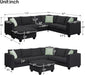 Large U Shaped Sectional Sofa with Removable Ottoman for Living Room, 7 Seats Modular Sofa with Wide Chaise Lounge & 3 Pillows, 112” Fabric Corner Couch Set for Large Space, Black
