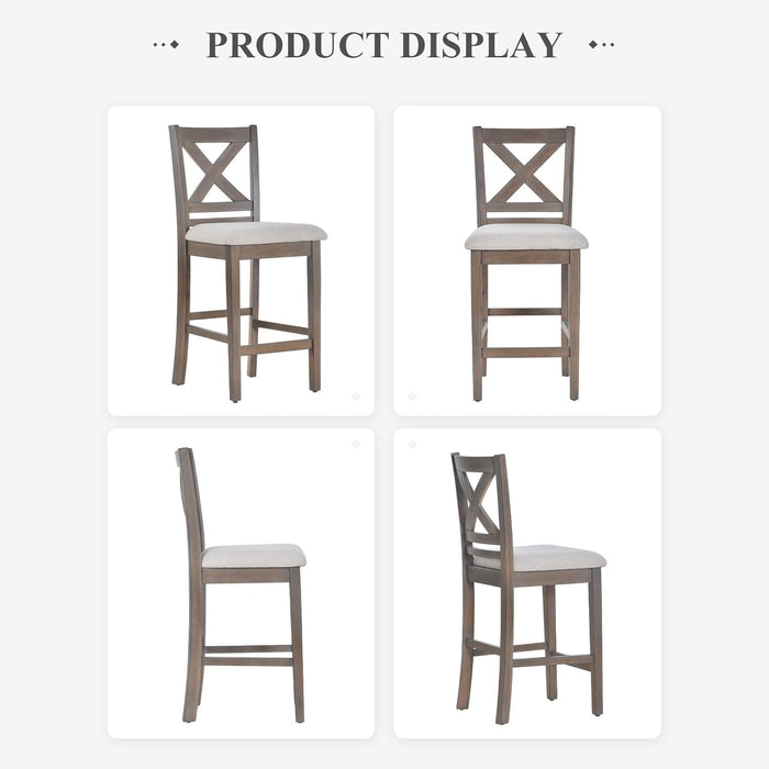 Upholstered Counter Height Bar Stools Set of 4, Modern Kitchen Island Barstools Chairs with Cross Back and Wood Legs for Dining Room Bar, Light Brown Wash