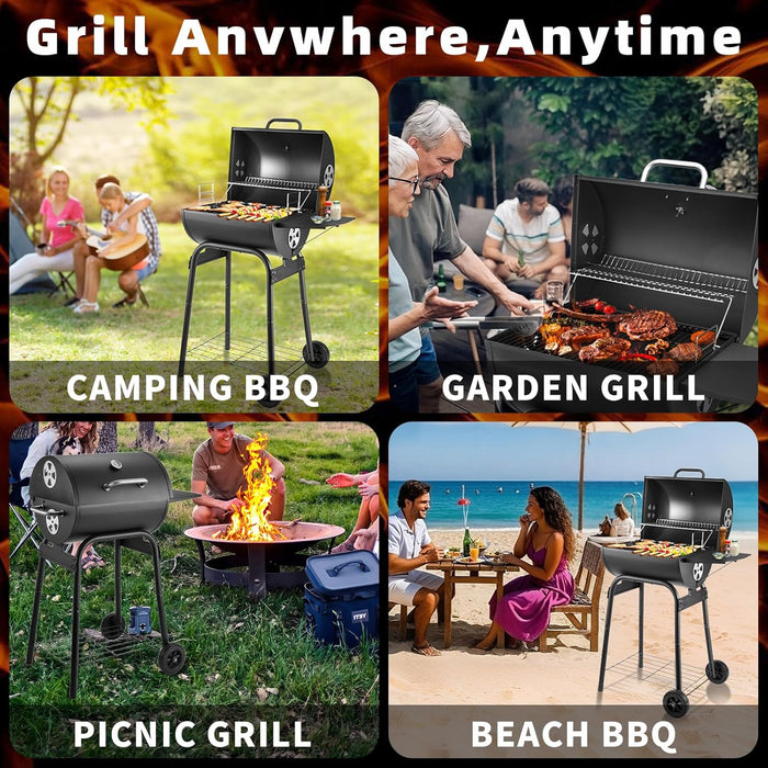 Barrel Charcoal Grill, Large Charcoal Grills with Side Shelf, Outdoor BBQ Grill,Perfect for Backyard Camping, Patio Parties and Picnics