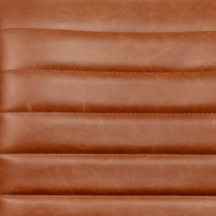 Alan Low-Back Ribbed Upholstered Vinyl Swivel Desk Chair with Padded Seat, Modern Adjustable Height Padded Office Chair, Brown